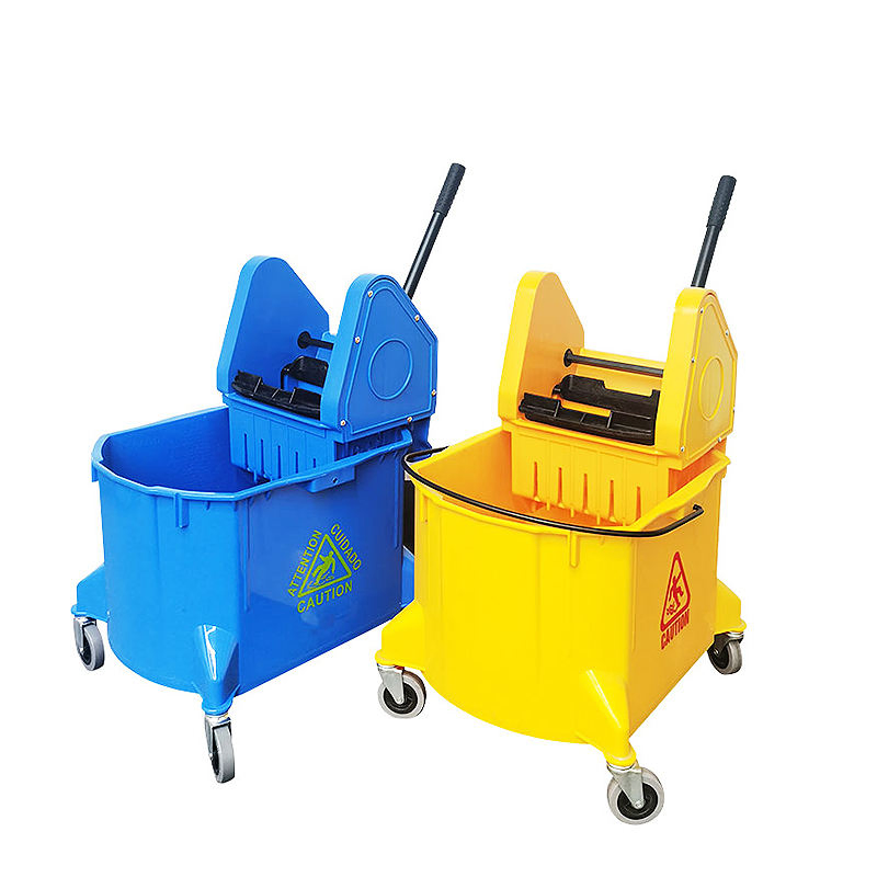36L Commercial Side Press Yellow Plastic Floor Cleaning Squeeze Mop Bucket with Wringer