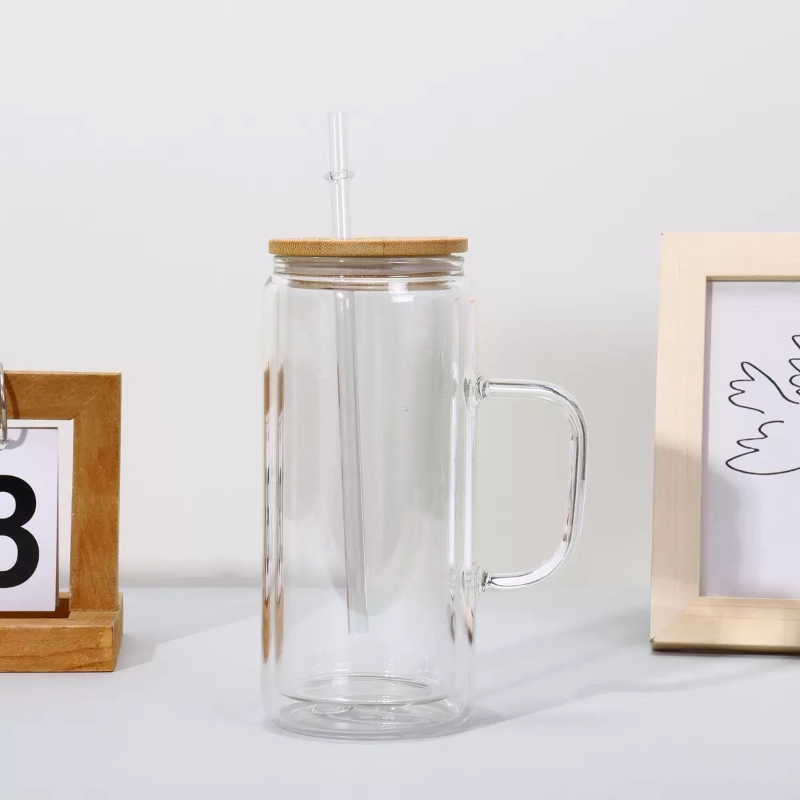 20oz Double Wall High Borosilicate Glass Tumbler American Style Snow Globe Cup Mug with Handle for Parties