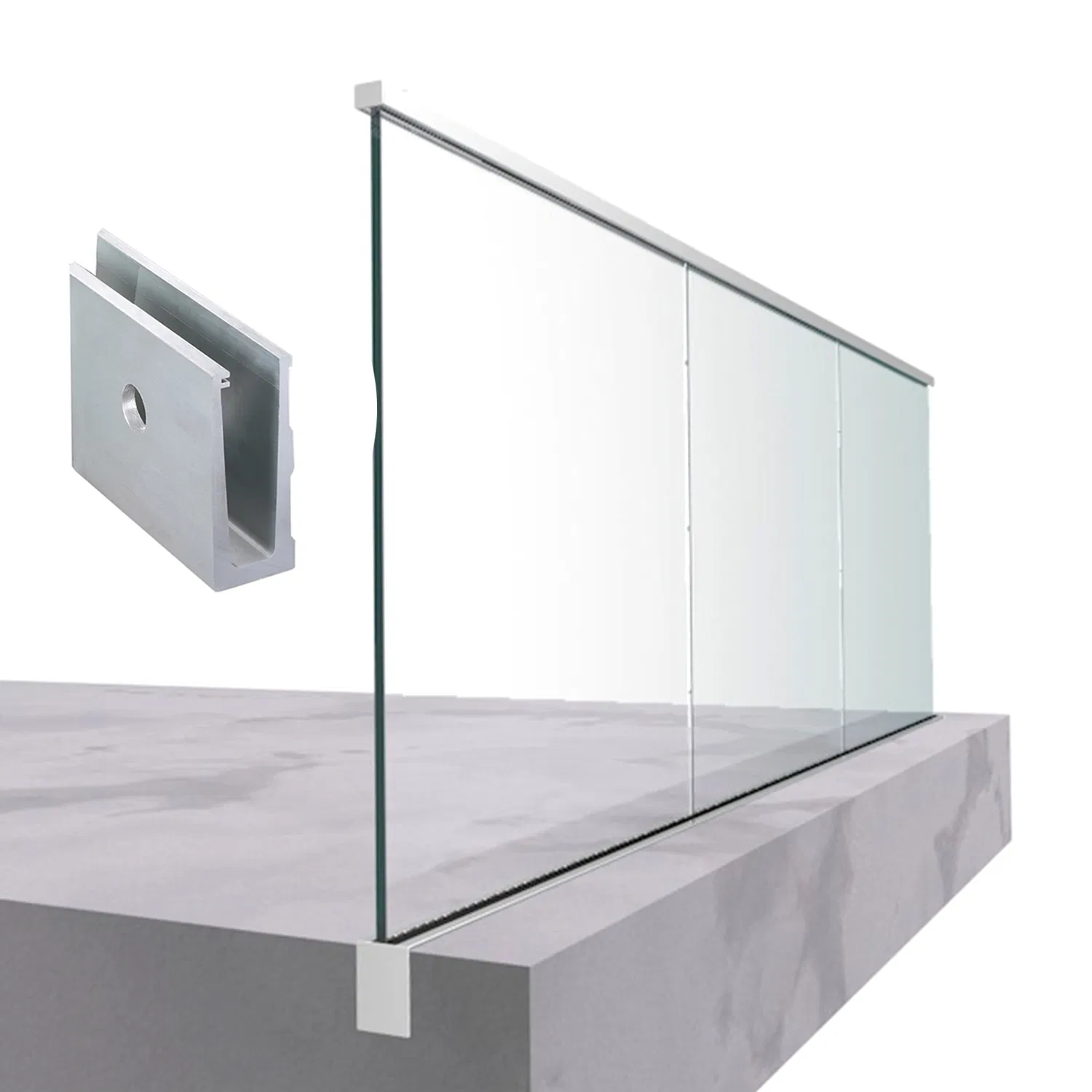 Tempered Glass Aluminum U Chanel Balustrade Railing Balcony Glass Fencing