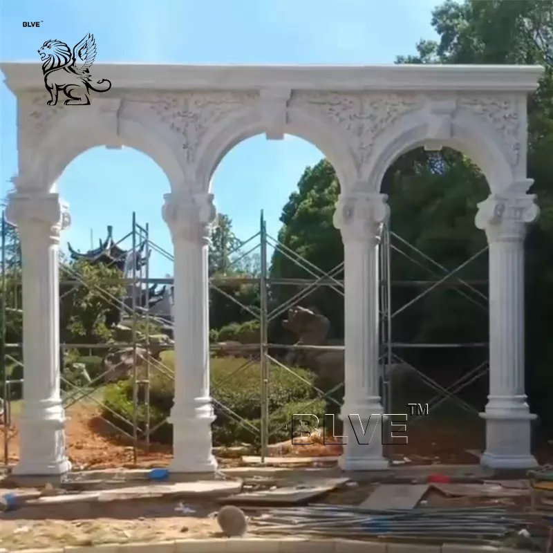 Garden White Marble Porch Pillar Natural Stone Outdoor Roman Greek Columns European Style Design