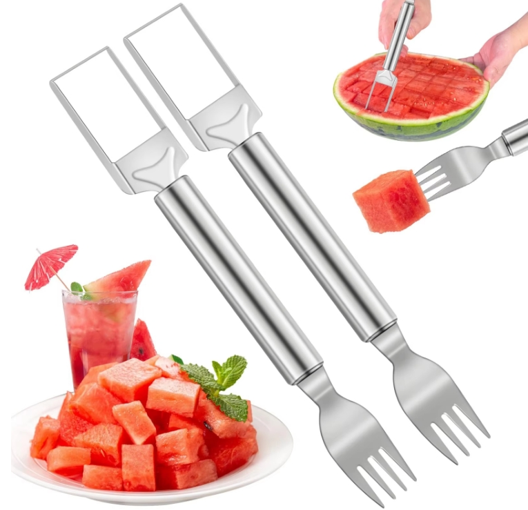 Premium Stainless Steel Watermelon Slicer and Serving Fork Set