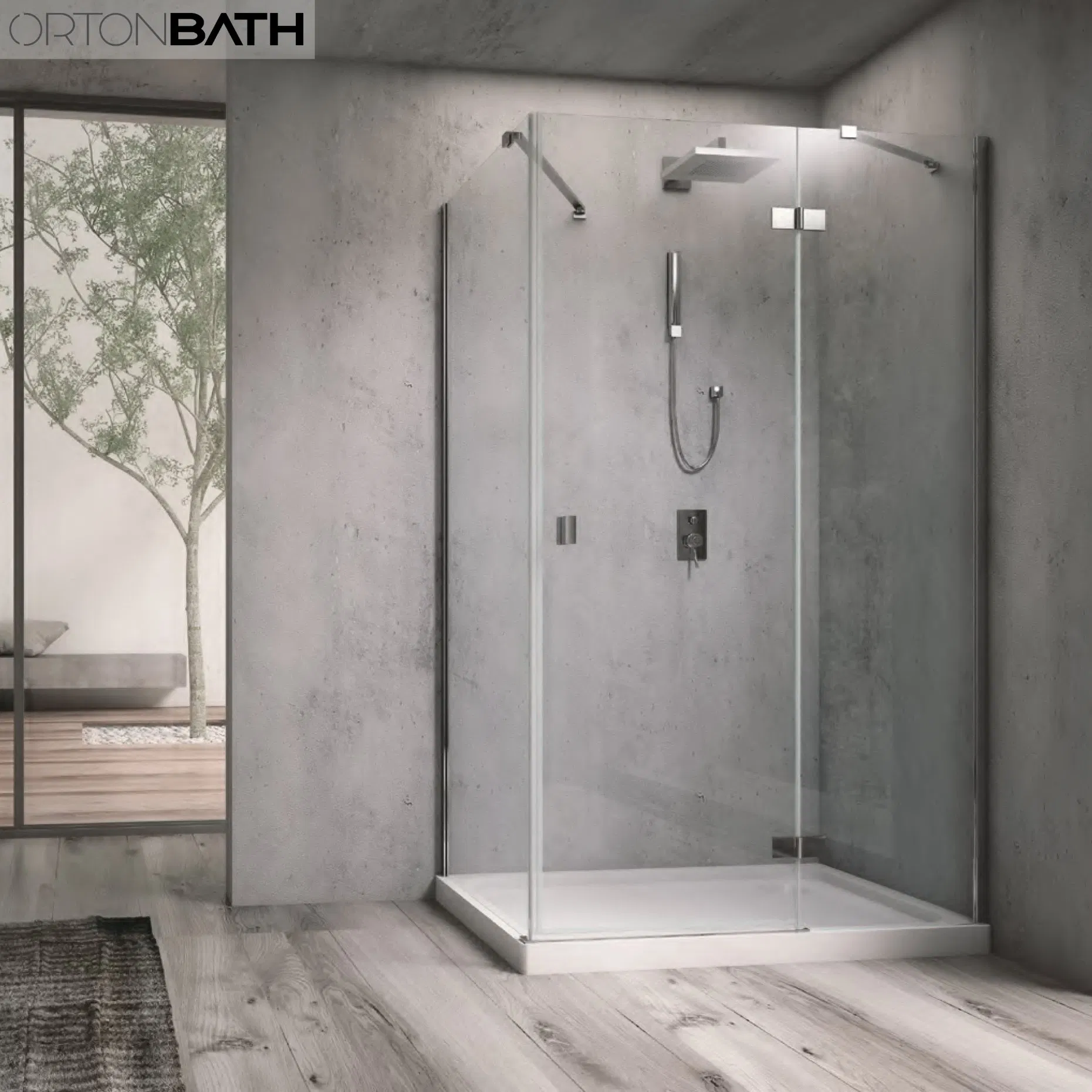 Ortonbath Cheap Frameless Rectangular Pivot Corner Two Side Simple Bathroom Tempered Shower Door Room Cubicle Cabin Glass Shower Enclosure