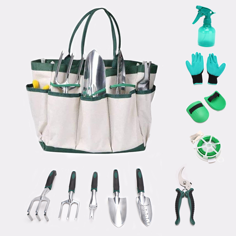 Aluminum Garden Tool Set with Dual-Color Silicone Handle & Knee Pads