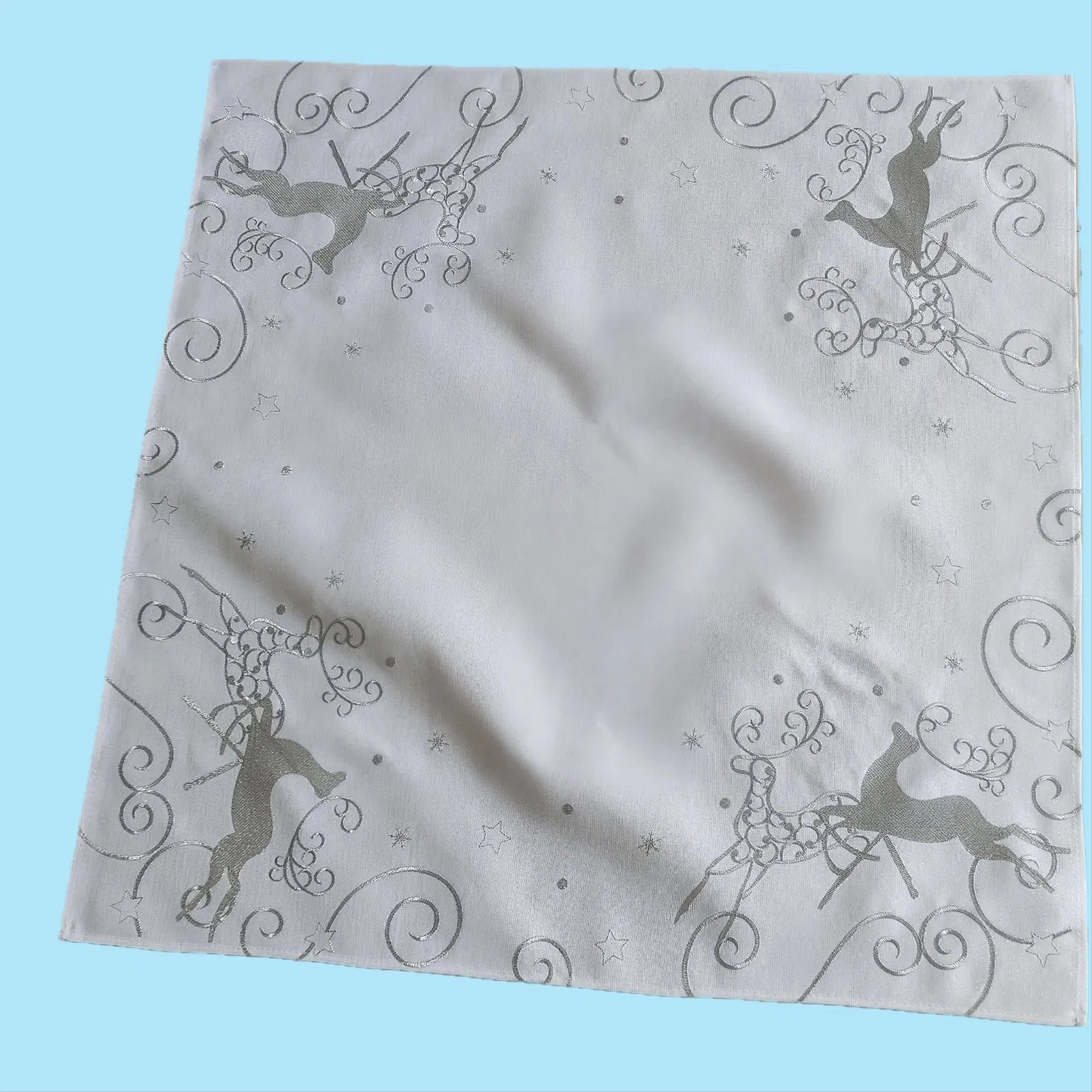 Silver Embroidered with Reindeer and Propitious Cloud Tablecloth