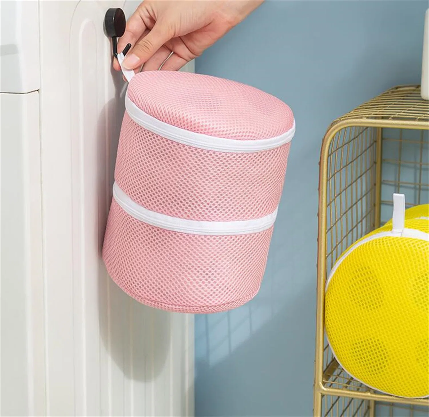 Two Layer Cylinder Shape Mesh Laundry Bags