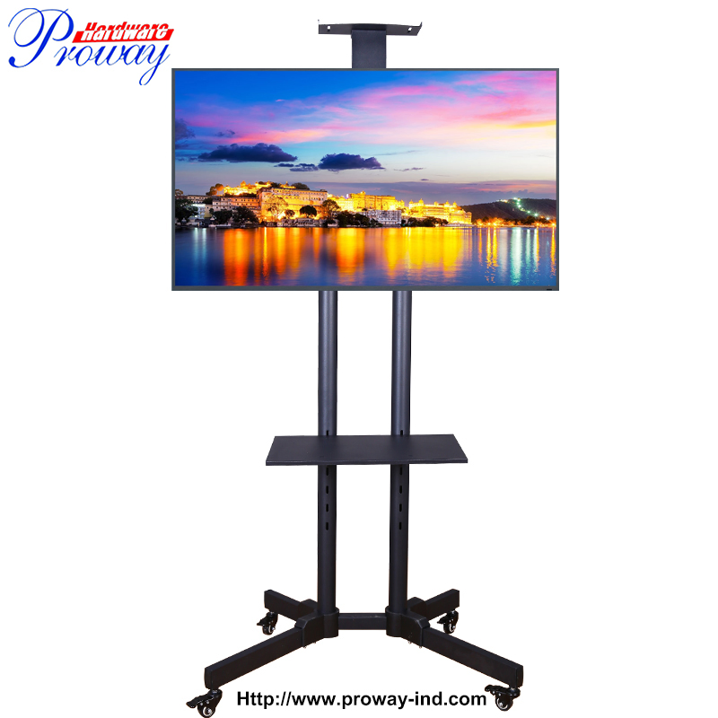 Office Accessories Vesa 600*400 Adjustable LED LCD TV Mount Rolling Cart Tilt Wall Mount TV Trolly Stand with Four Wheels