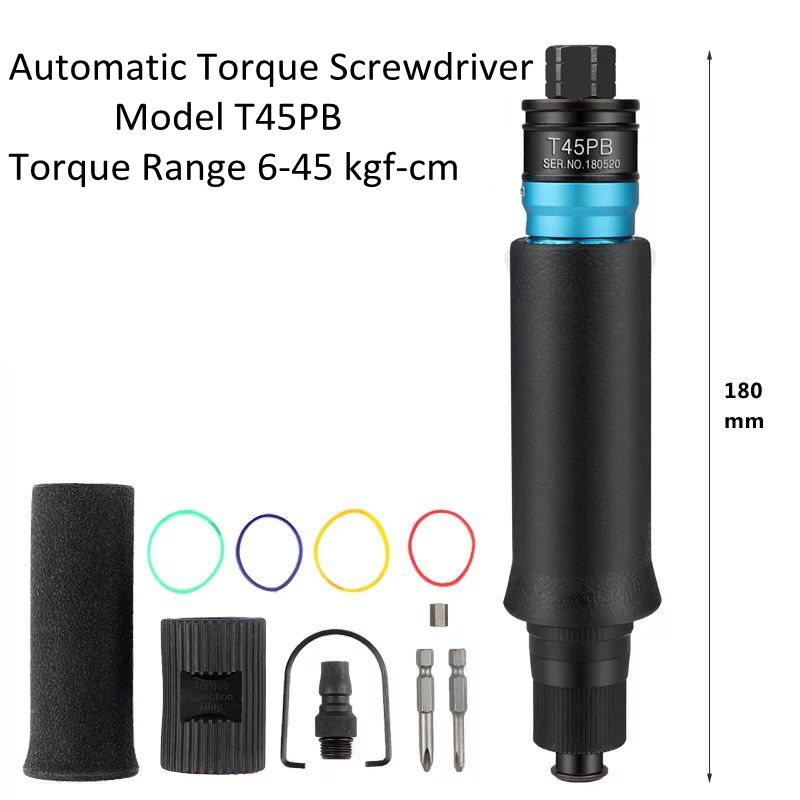 Air Power Inline Torque Screwdriver T45pb Push to Start, Torque Range 10.5 - 65.0 in Lbs, Auto Shut-off Clutch