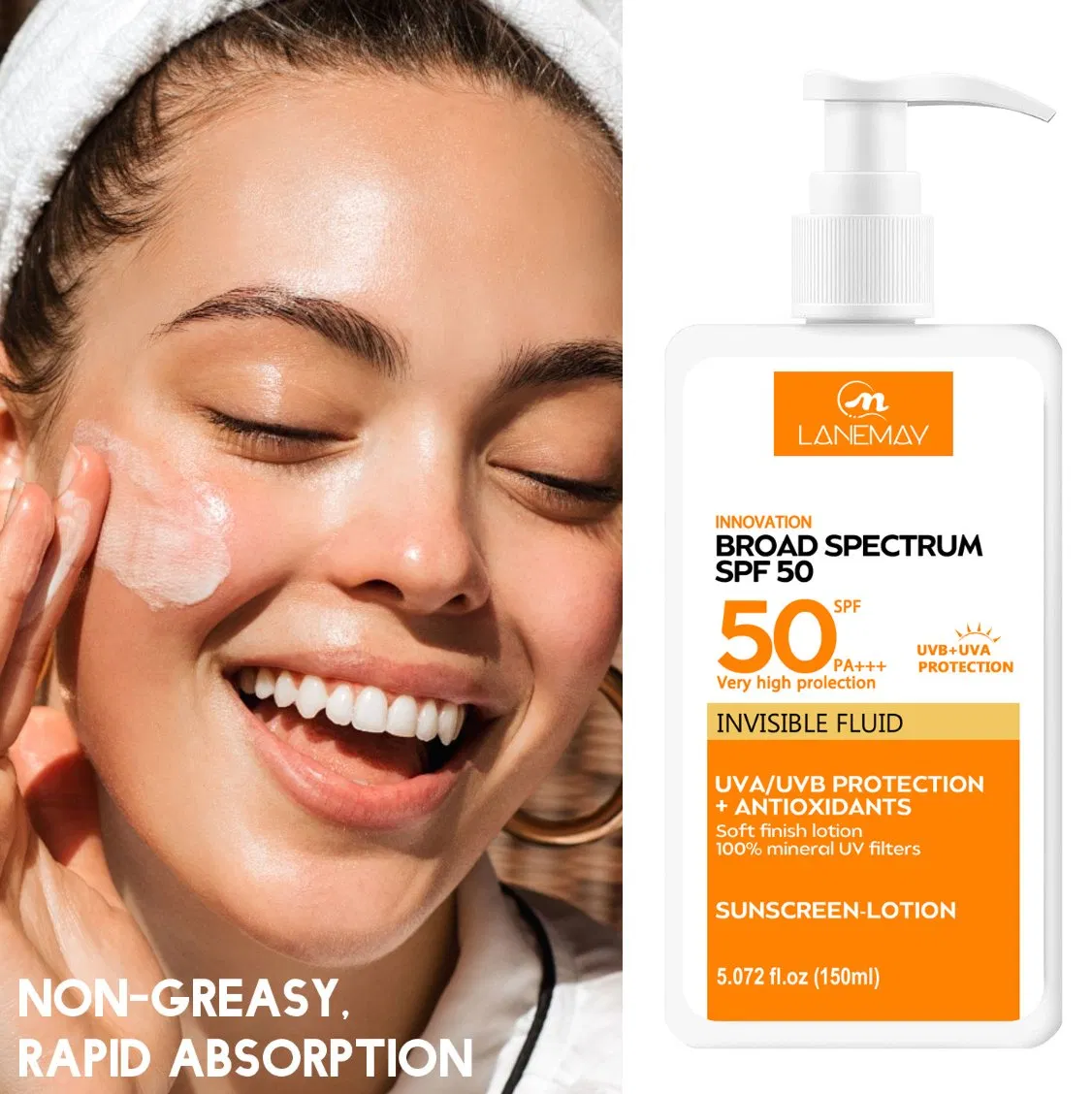 Broad Spectrum SPF 60 Waterproof Natural Anti UV Moisturizing Anti Dark Spot Aging Wrinkle Niacinamide Cream 50SPF+ Sunscreen Body Cream with Hyaluronic Acid