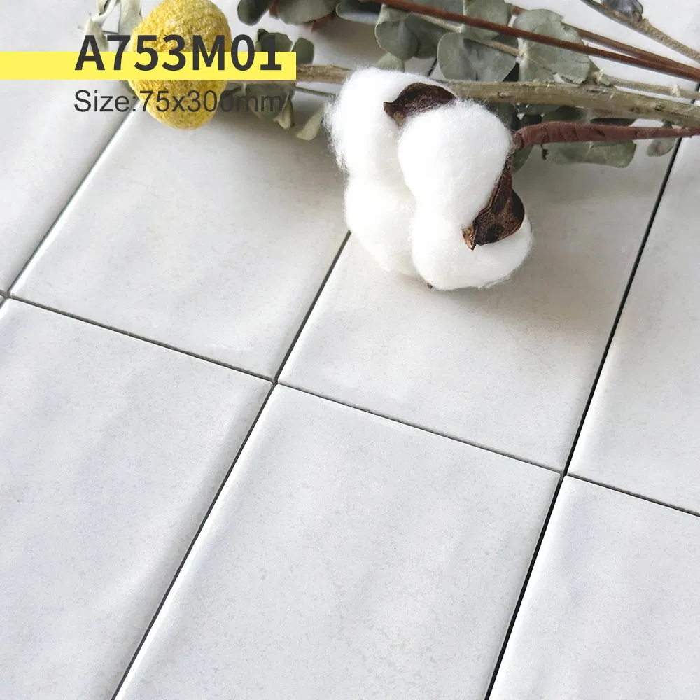 75*300 mm Solid Small Glossy White Porcelain Wall Tiles for Personalized Home Decoration
