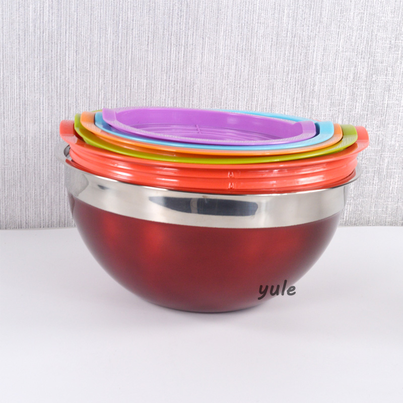 Amazon Hot Sales Colorful Stainless Steel Mixing Bowl with Lids Ss201/304 Stainless Steel Salad Bowl