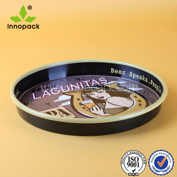 Cheap Round Non-Slip Lacquer Printed Metal Tin Tray for Food/Beer/Bottle