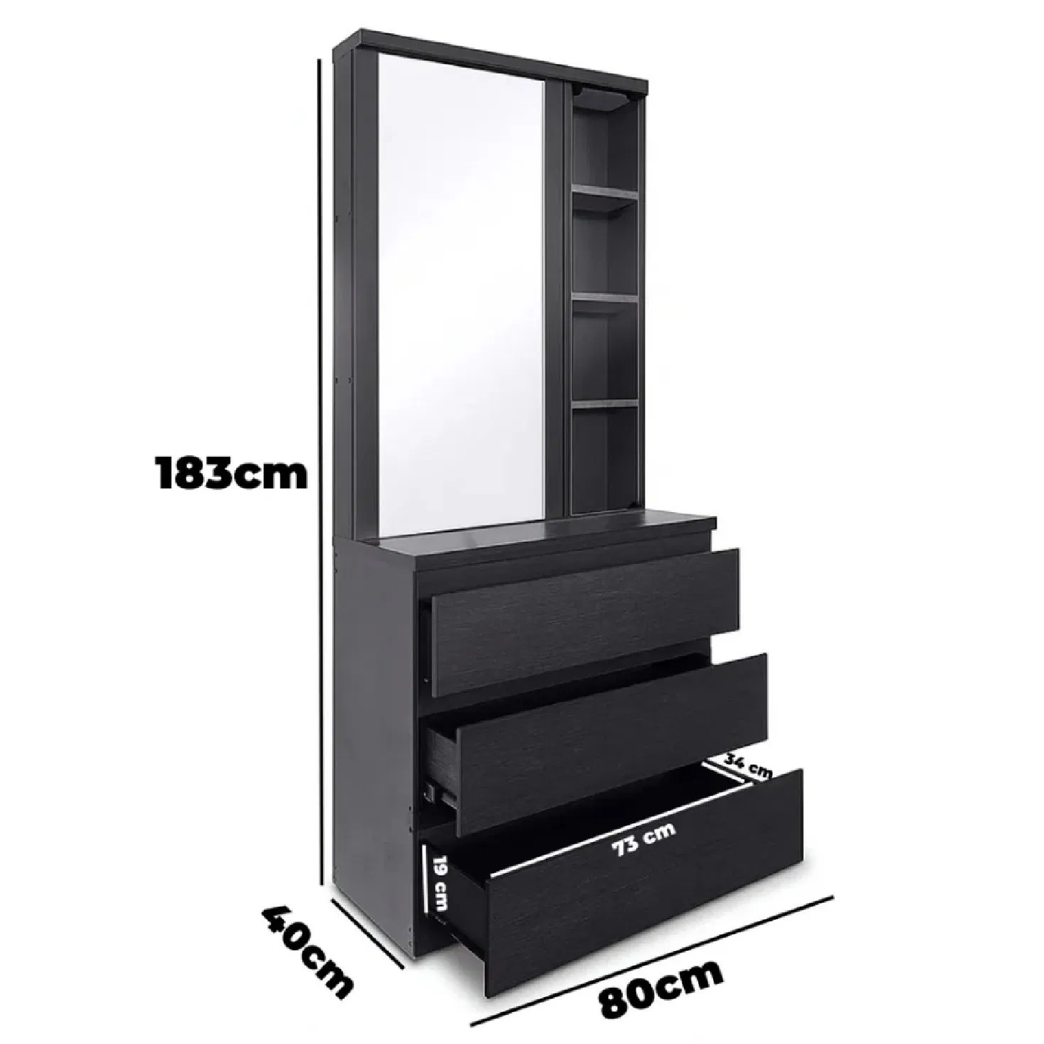 Modern Black 3-in-1 Full-Length Mirror Dressing Table with Storage for Bedrooms&Living Rooms