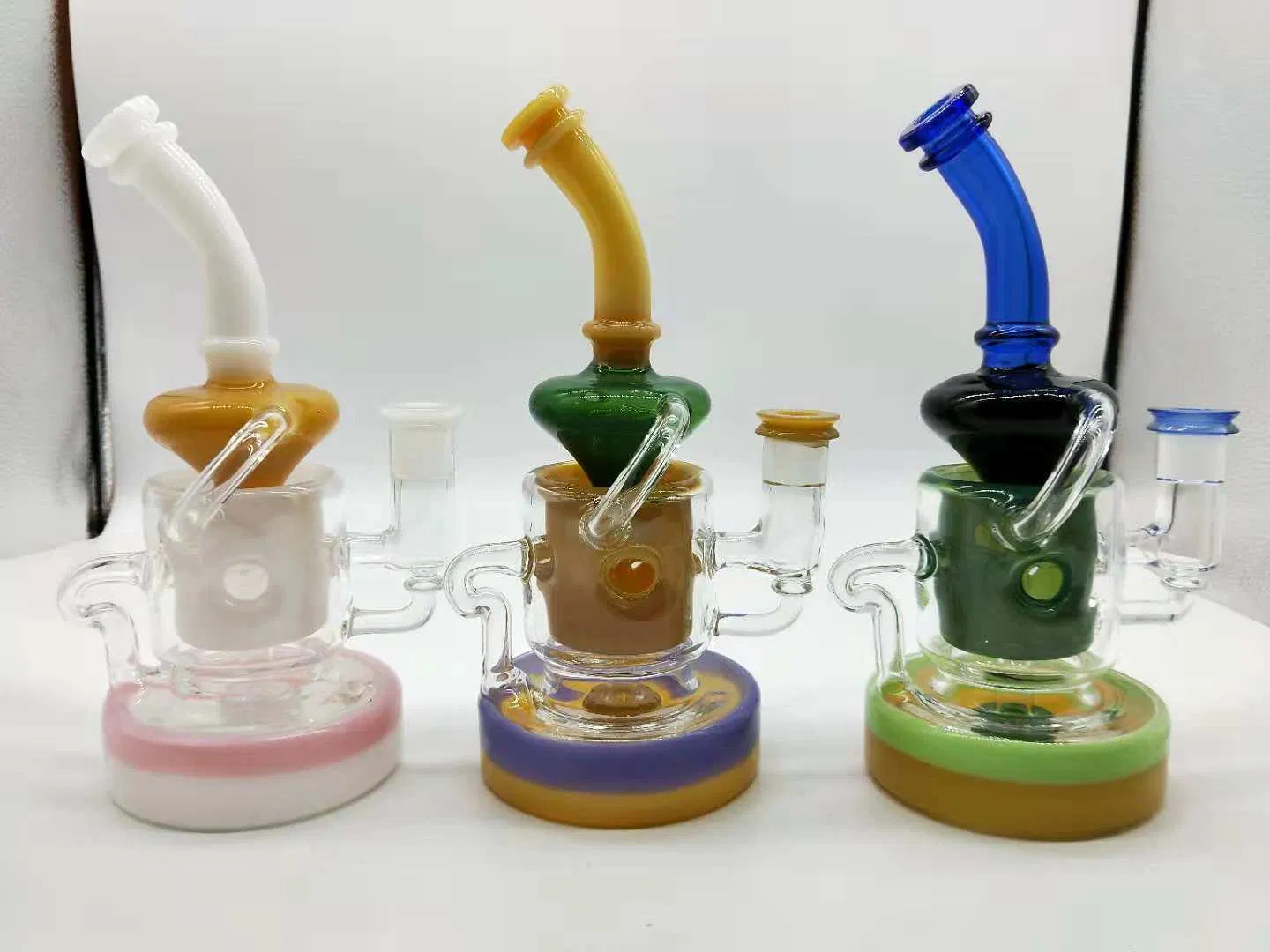 2019 High Quality Glass Oil Burner Pipe Scientific Glass Recycler Smoking Water Pipe with Mushroom Filter Glass Water Pipe