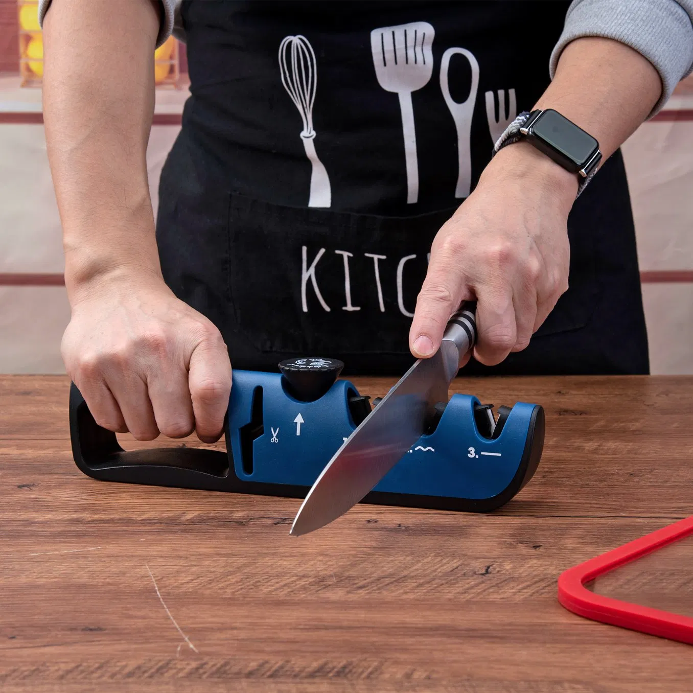 Blue Adjustable Manual Knife Sharpener 16-22° 3-Stage with Scissor Sharpening Slot