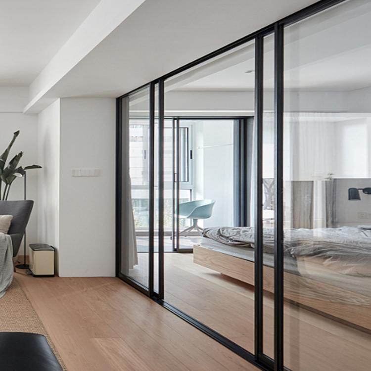 China Factory Aluminum Thermal Break Sound Insulation Sliding Door 45*16 with Decorative Bars/ Toughened Glass for Living Room/Kitchen/Balcony/Interior
