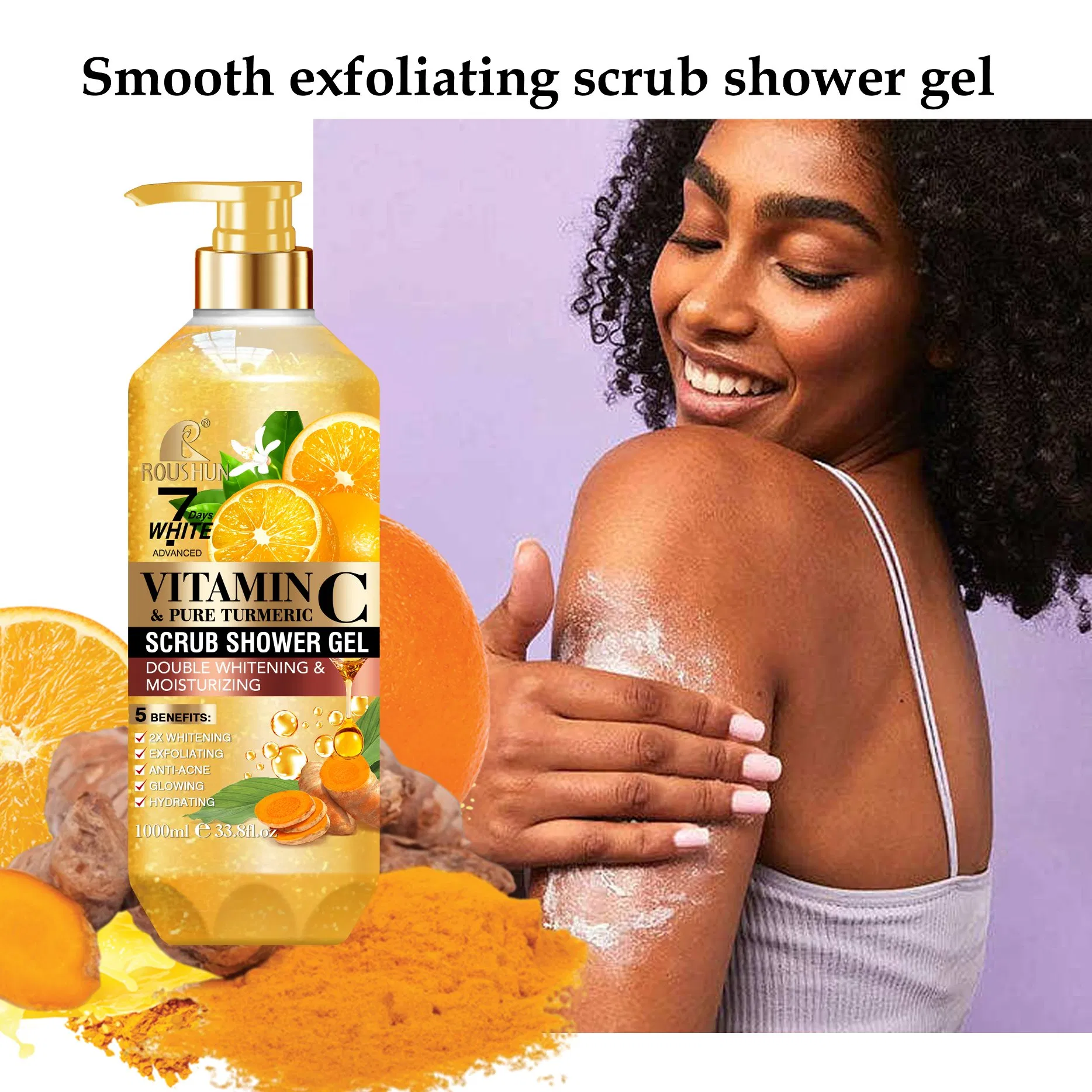 Roushun Scrub Shower Gel, Whitening and Moisturizing Body Wash Private Label Acceptable