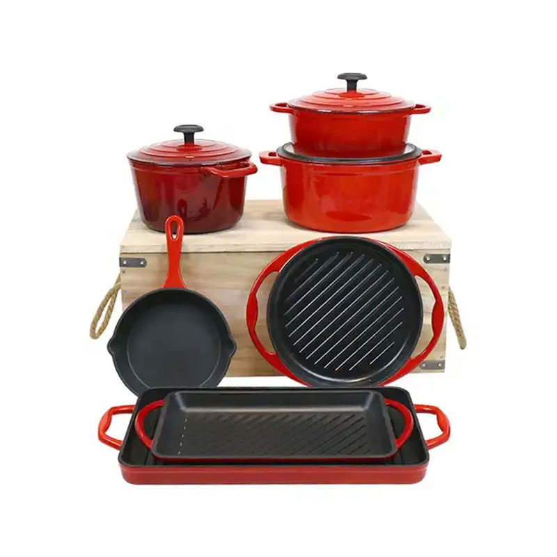 Enamel Coating Cast Iron Non-Stick Fry Pan Small Cast Iron Cookware Skillets Dutch Oven Sets