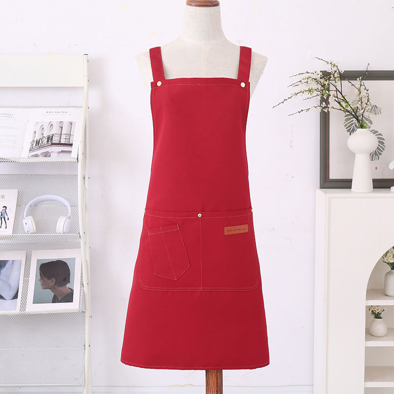 Custom Kitchen Cotton H Shoulder Strap Back Double Buckle Waterproof Canvas Apron