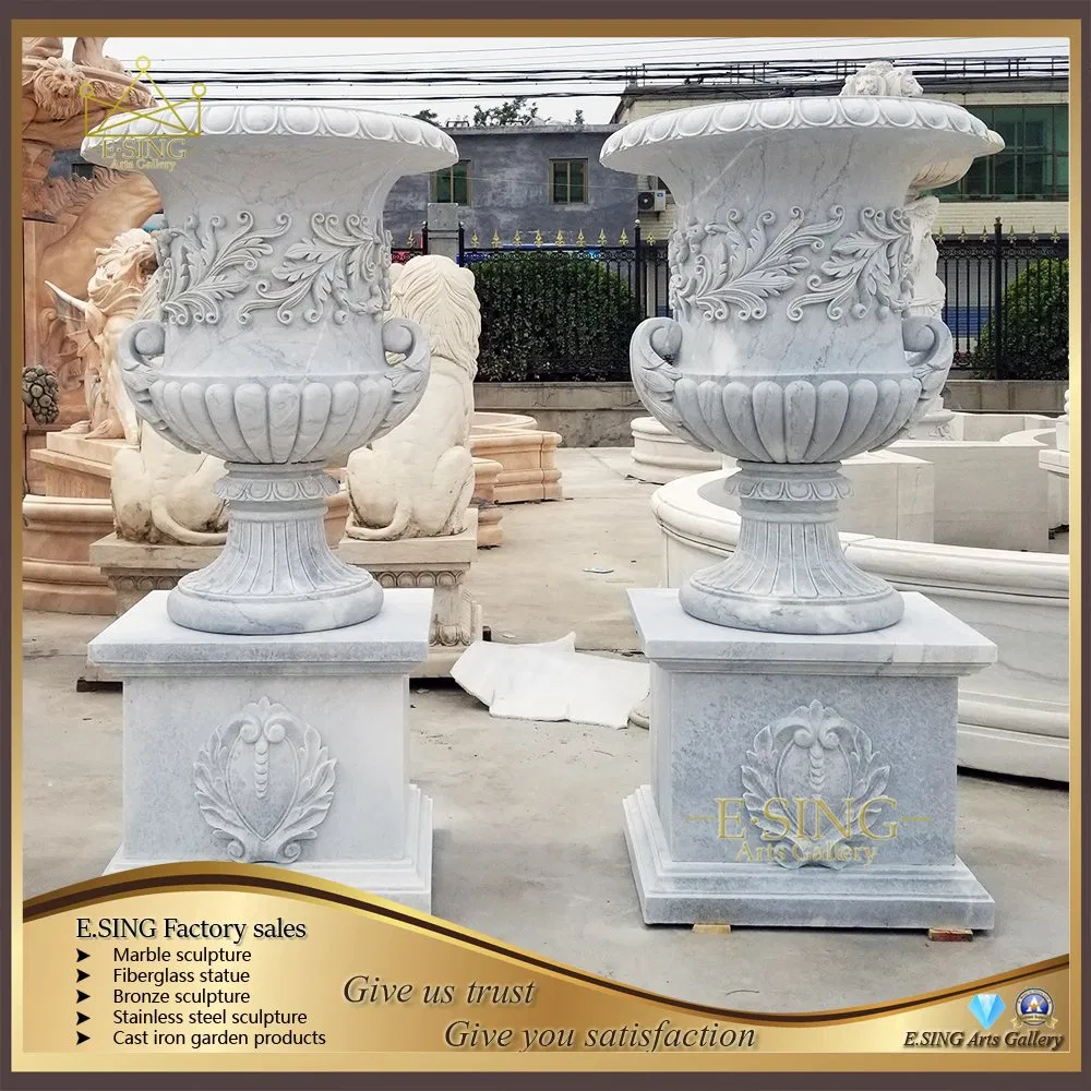 Large Decorative Hand Carved White Marble Flower Planter