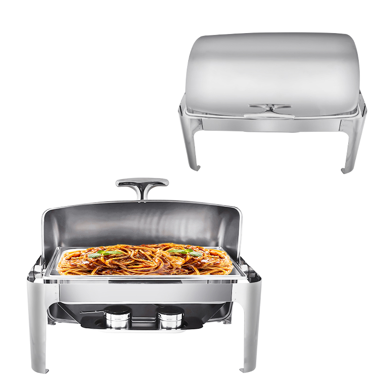 Daosheng 9L Stainless Rectangular Chafer Buffet Food Warmer Oblong Roll Top Chafing Dish Set