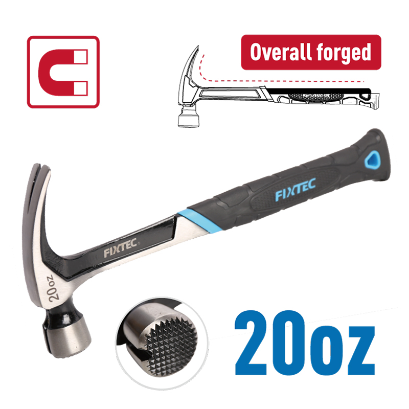 Fixtec Hand Tools 16/20oz Carbon Steel Two Color Handle Milled Face Magnetic Claw Hammer
