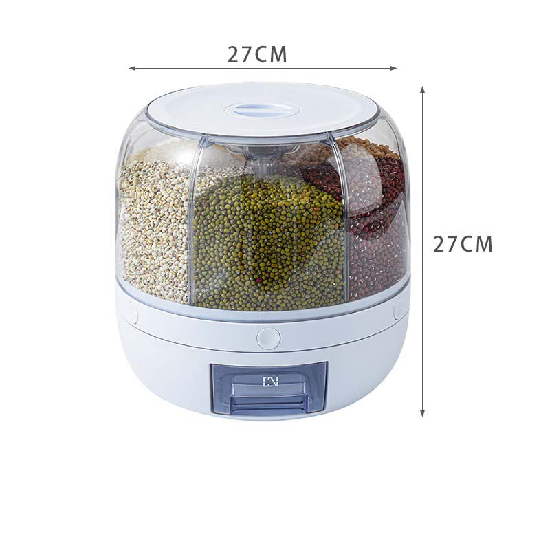 Rice Dry Food Dispenser 6-Compartment Rotating with Measuring Cup and Holder Mi23220