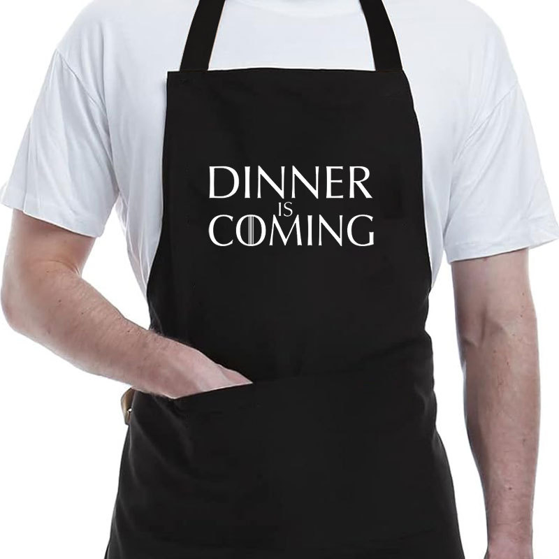 Cross-Border Bestseller Black Printed Letter Apron, Anti-Stain Work Apron for Catering, Coffee Shops and Restaurants