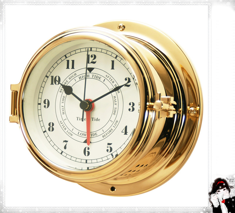 Nautical Time & Tide Clock Brass Case Dial 150mm