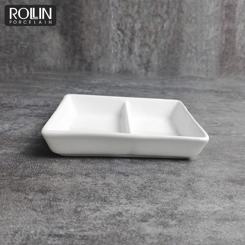 Hot Sale Porcelain Japanese Rectangular Divided Sauce Dish