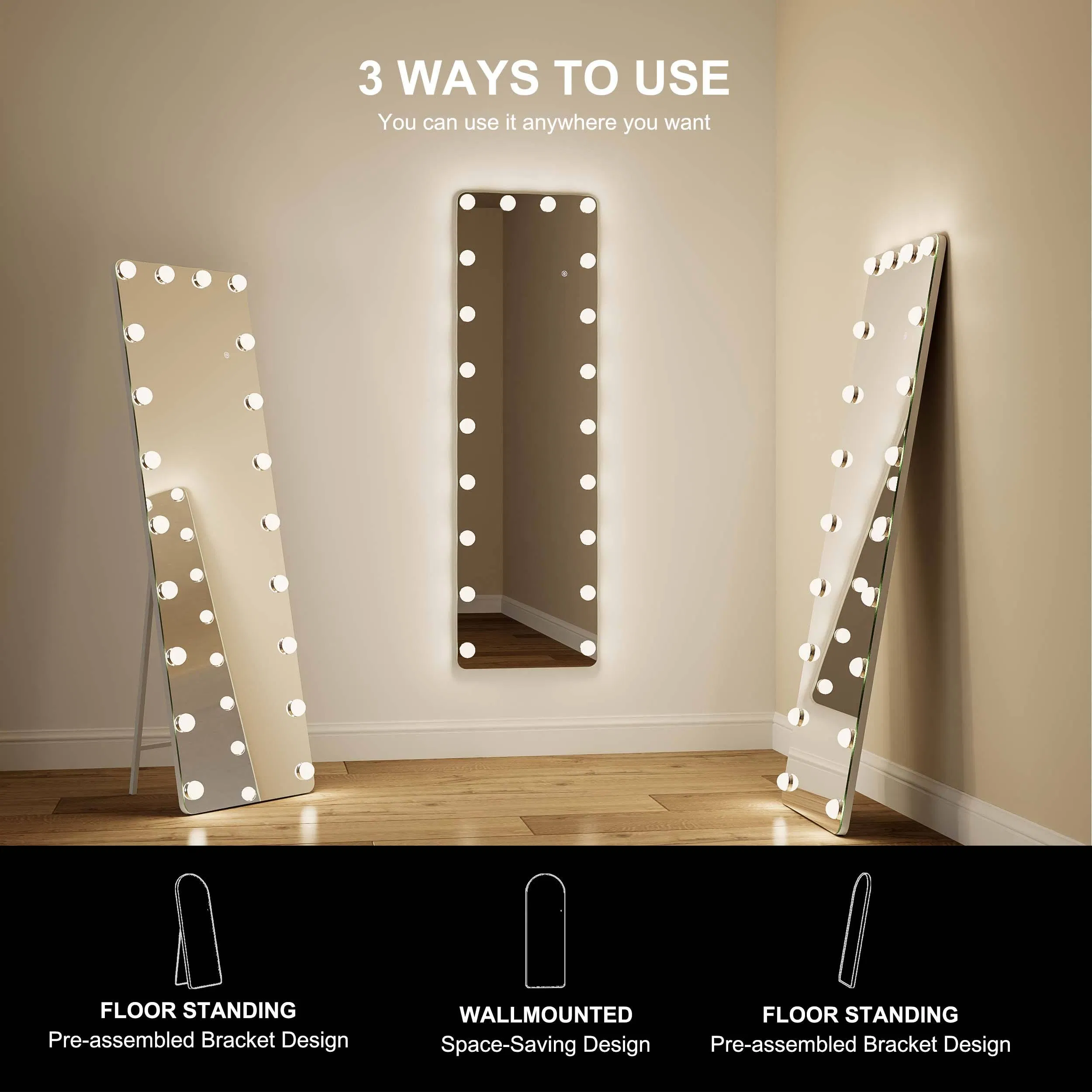 Professional Wall-Mounted LED Vanity Mirror - Modern Vertical Dressing Table for Salon & Home Use - Hollywood Style Wholesale Makeup Mirror