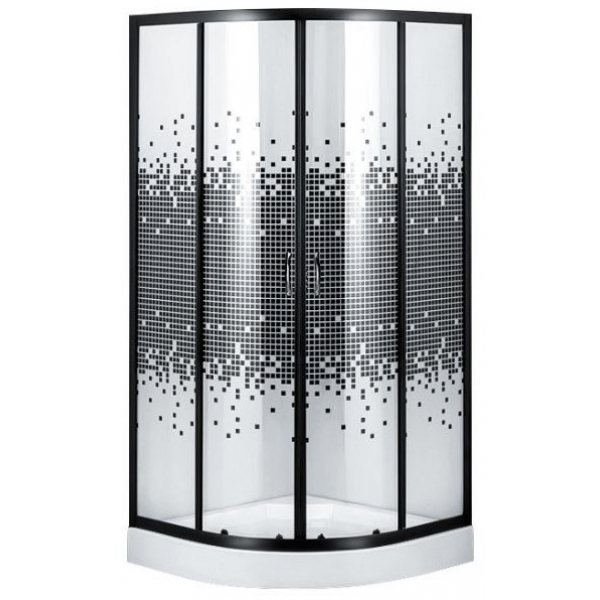 Tempered Glass Frame Black Shower Cabin with Mosaic Pattern Door