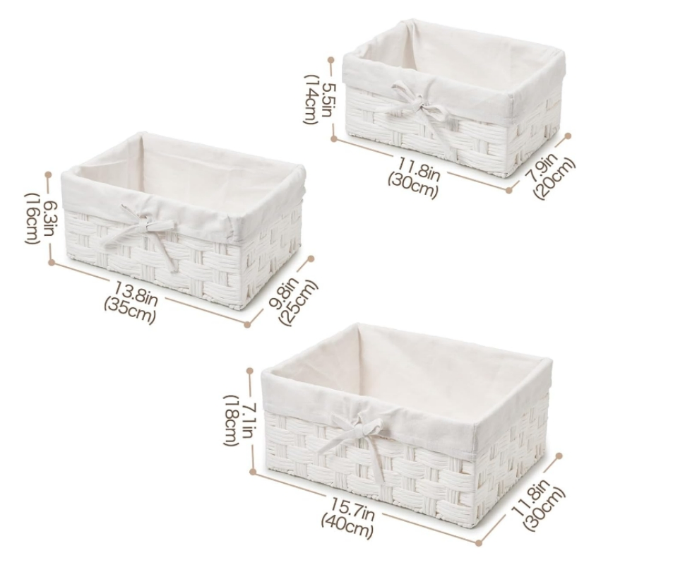 Paper Rope Basket Bins, Nesting Storage Organizer Gift Box with Fabric Liner