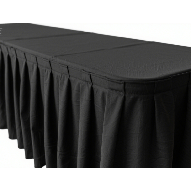 High-Quality Inherently Fire Resistant Black Table Skirt for Celebration/Event/Wedding