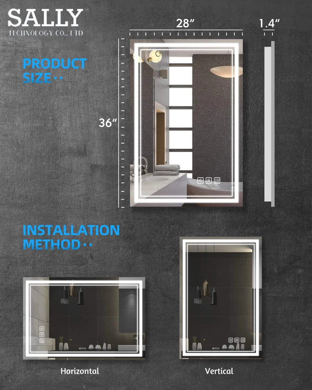 Ultra-Slim Vertical LED Makeup Mirror with Fog-Free Technology
