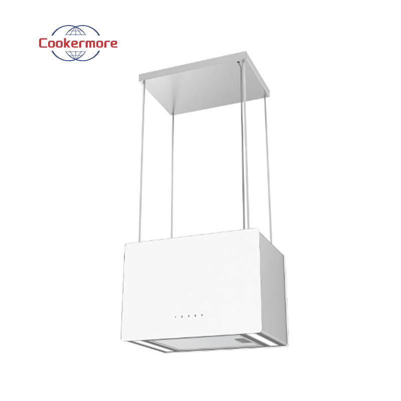Durable Tempered Glass Island Mounted Square Kitchen Ventilation Range Hood