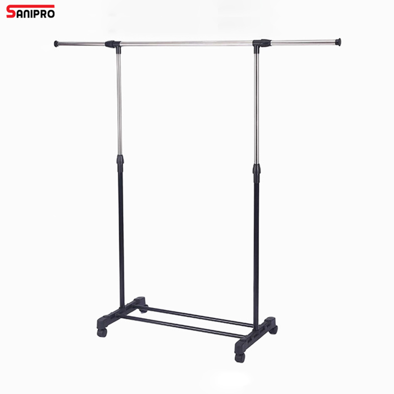 Sanipro Adjustable Rolling Clothes Drying Rack with Wheels, Clothing Organizer for Hanging Clothes Shirts Pants Skirts and Bags