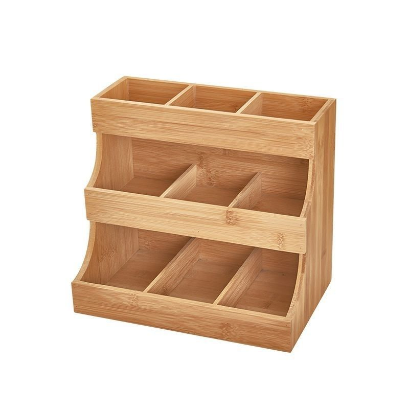 Multi-Functional Bamboo Organizer Household Desktop Multi-Layer Storage Coffee Capsules and Tea Shelf