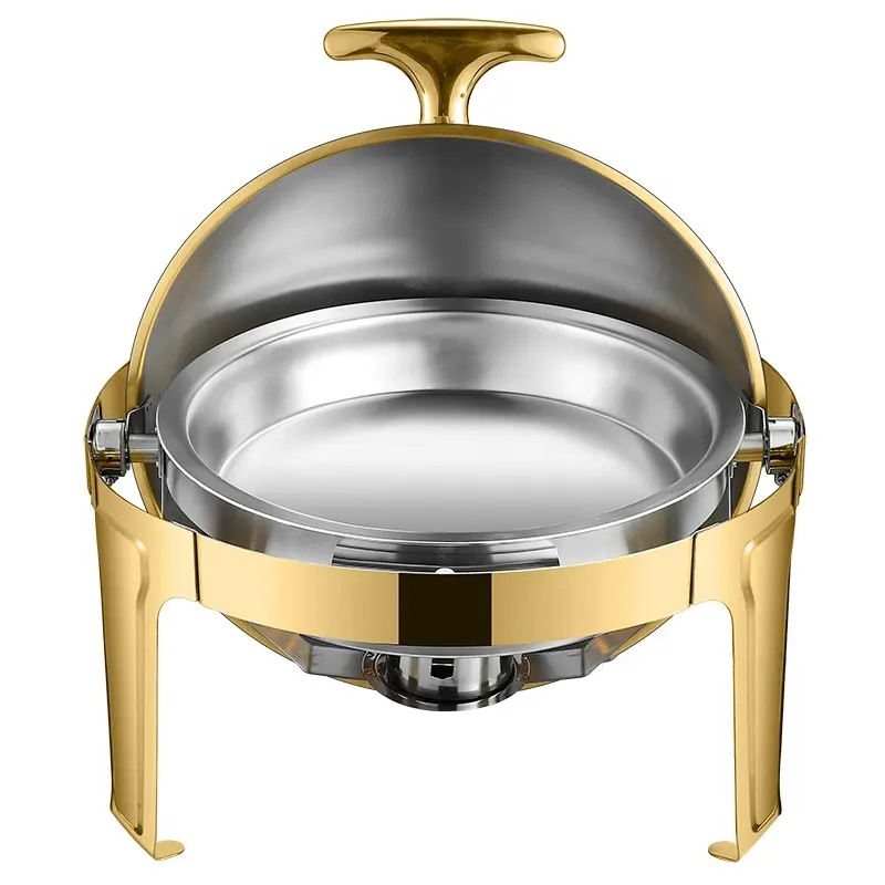 6L Chafing Dish Stainless Steel Tray Thermal Golden Food Warmer Hotel Stainless Steel Chafing Dish with Roll Top Lid