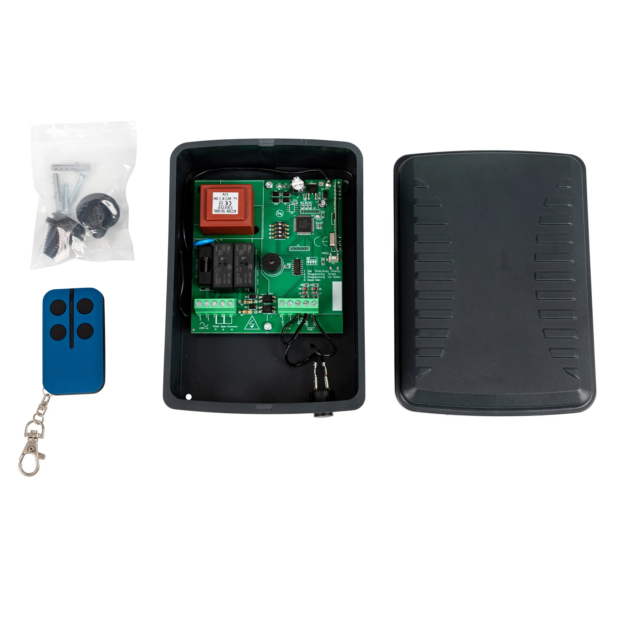 220V Automatic Roller Shutter Control Panel with Rolling Code Remote Control Plastic Material Rechargeable Battery 50-60m Range