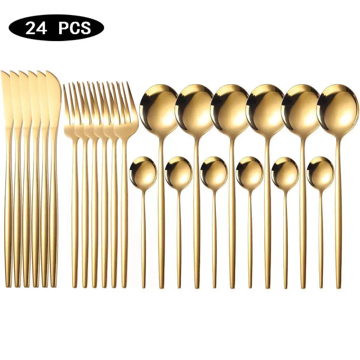 24 in 1 Gold Plated Dinner Spoons/Forks Cutlery Set