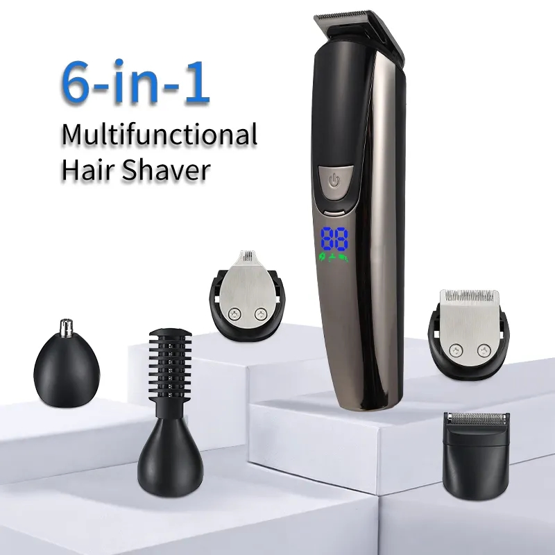 Professional Barber Hair Clipper 6 in 1 Body Hair Grooming Kit Ipx5 Waterproof Electric Hair Trimmer