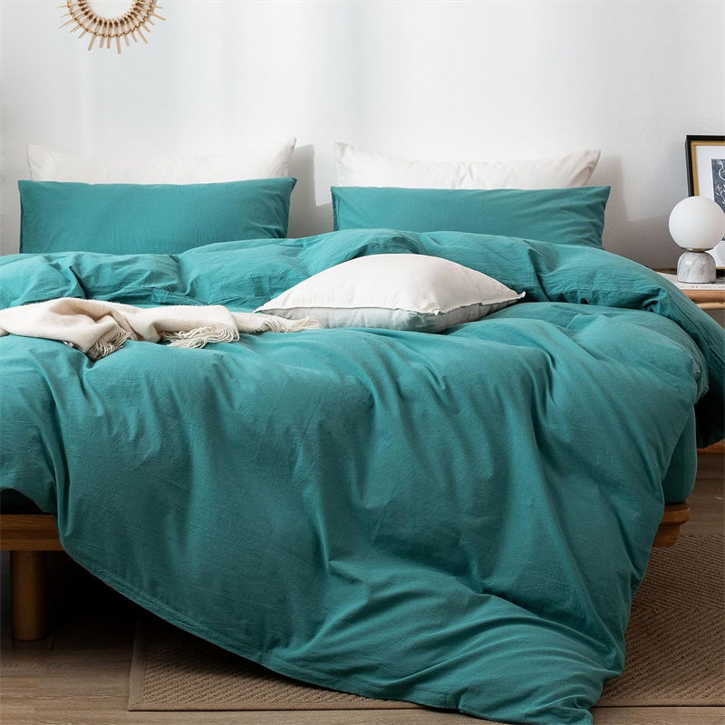 Rescue Equipment Teal All Season Bedding Duvet Cover Set Super Cheap 100% Washed Cotton Linen Like Textured Breathable Durable Dormitory Bedding