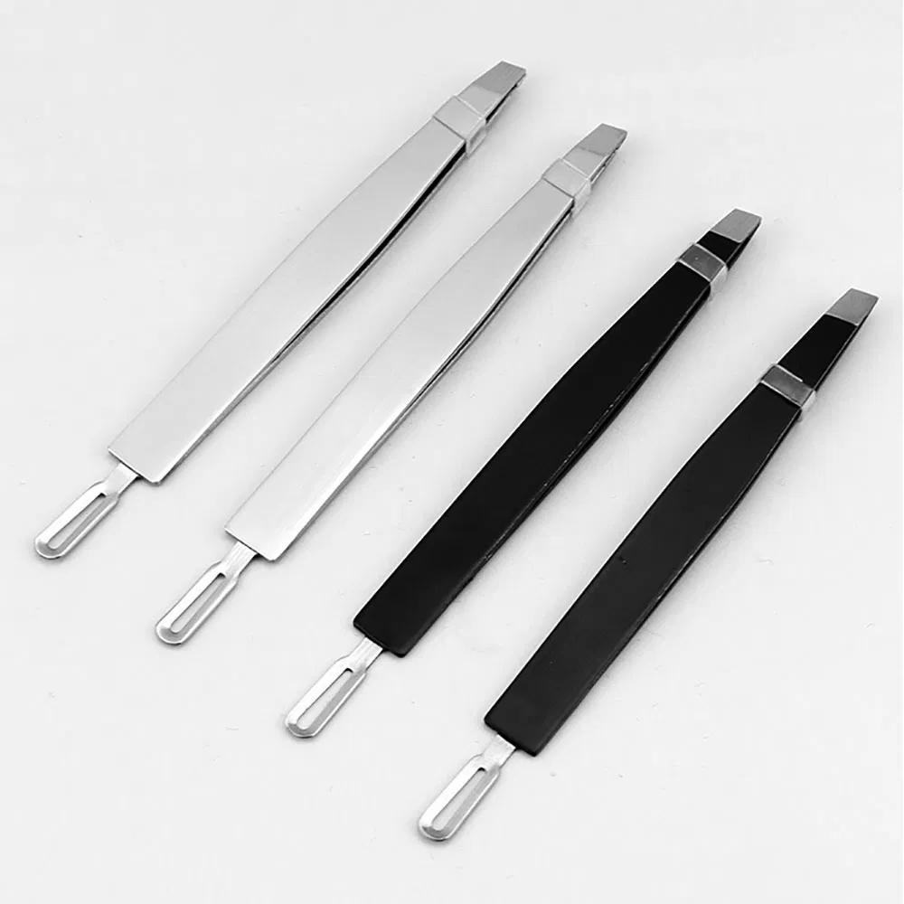Slanted Stainless Steel Eyelash Tweezer Double Side Multifunction Squared Lashes Eyebrow Tweezers