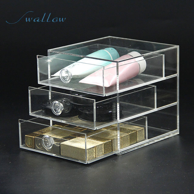 Acrylic Make up Organizer 3 Drawers Storage Box Clear Plastic Cosmetic Storage Box Organizers