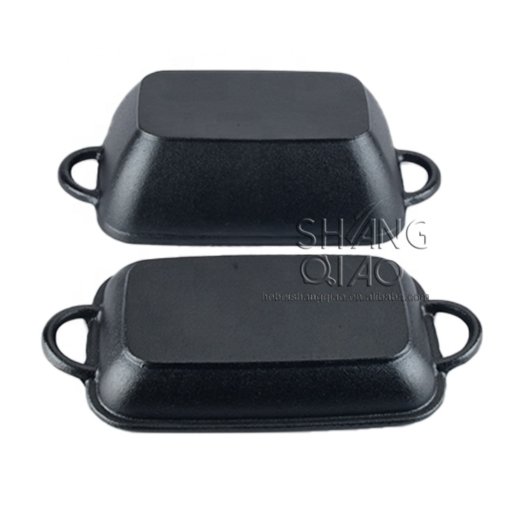 Чугунная прямоугольная жаровня-гриль 2 в 1