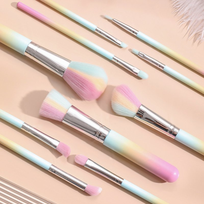 New Arrival Colorful Make up Brush Set Rainbow Brush 10PCS Powder Liquid Blending Brush