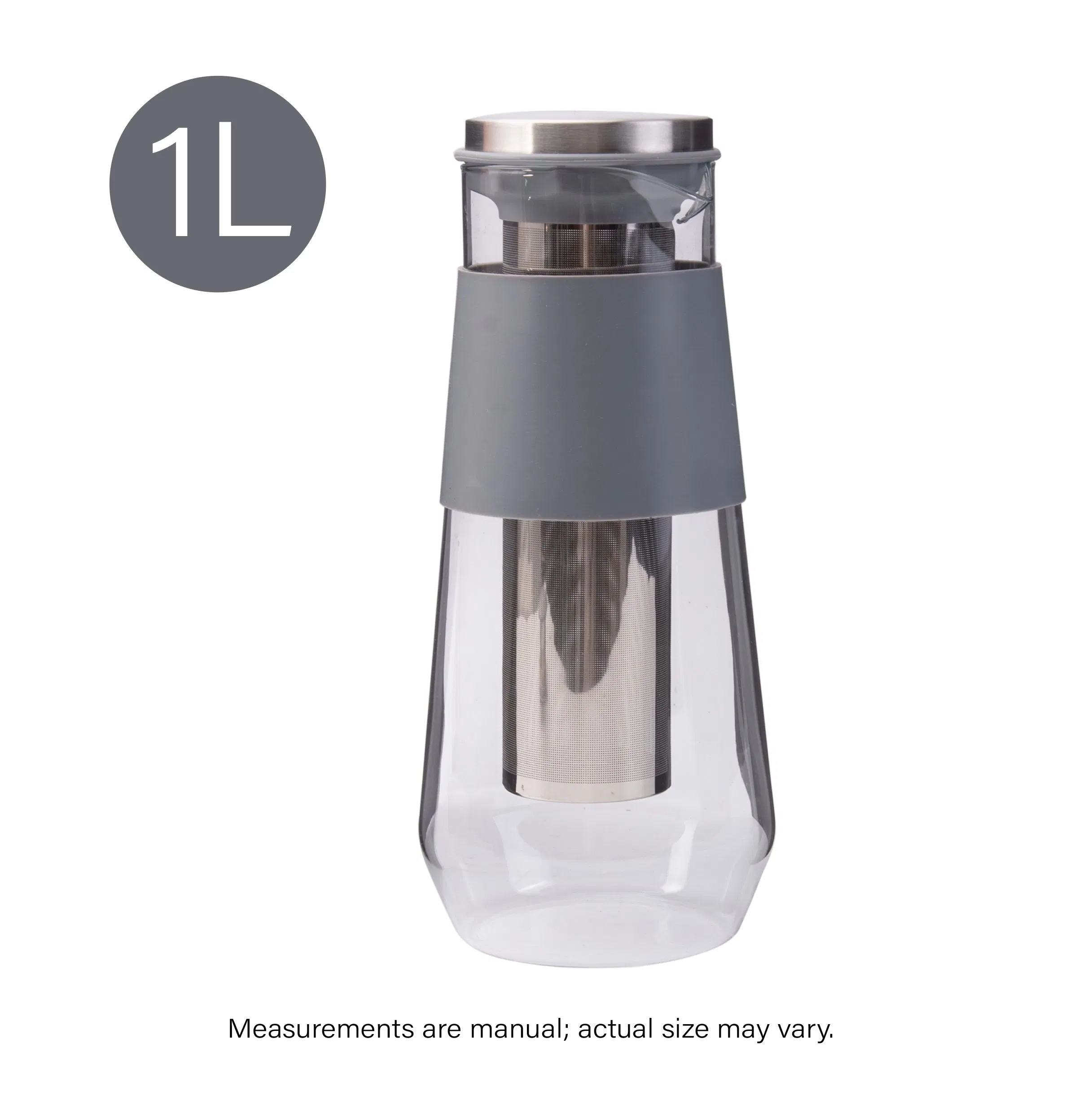 1L Glass Cold Brew Coffee Maker with Stainless Steel Mesh Filter and Lid Gray