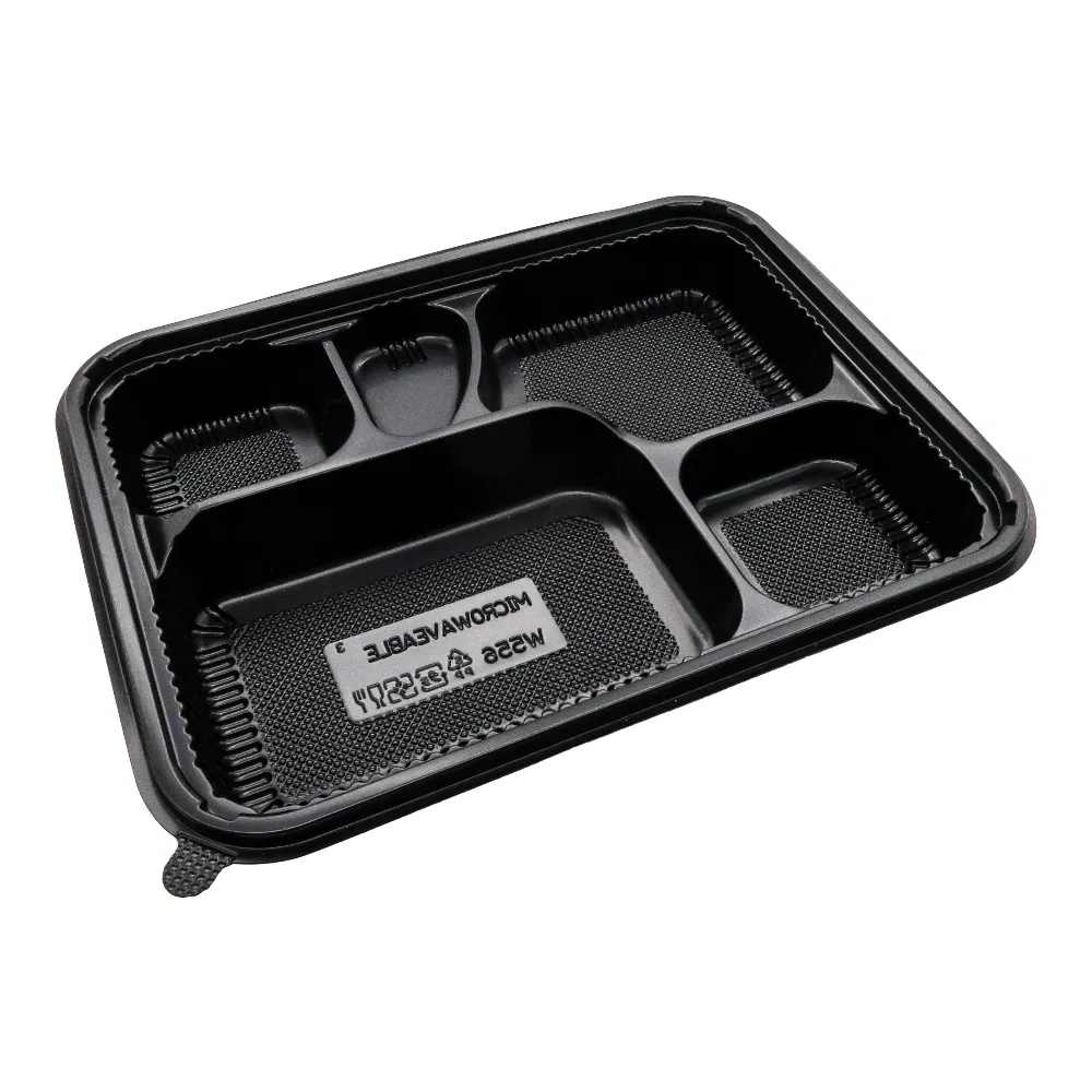 Wholesale Disposable Japanese Takeaway Black Color Food Container Microwaveable Plasticc 5 Pack Snack Lunch Food Packaging