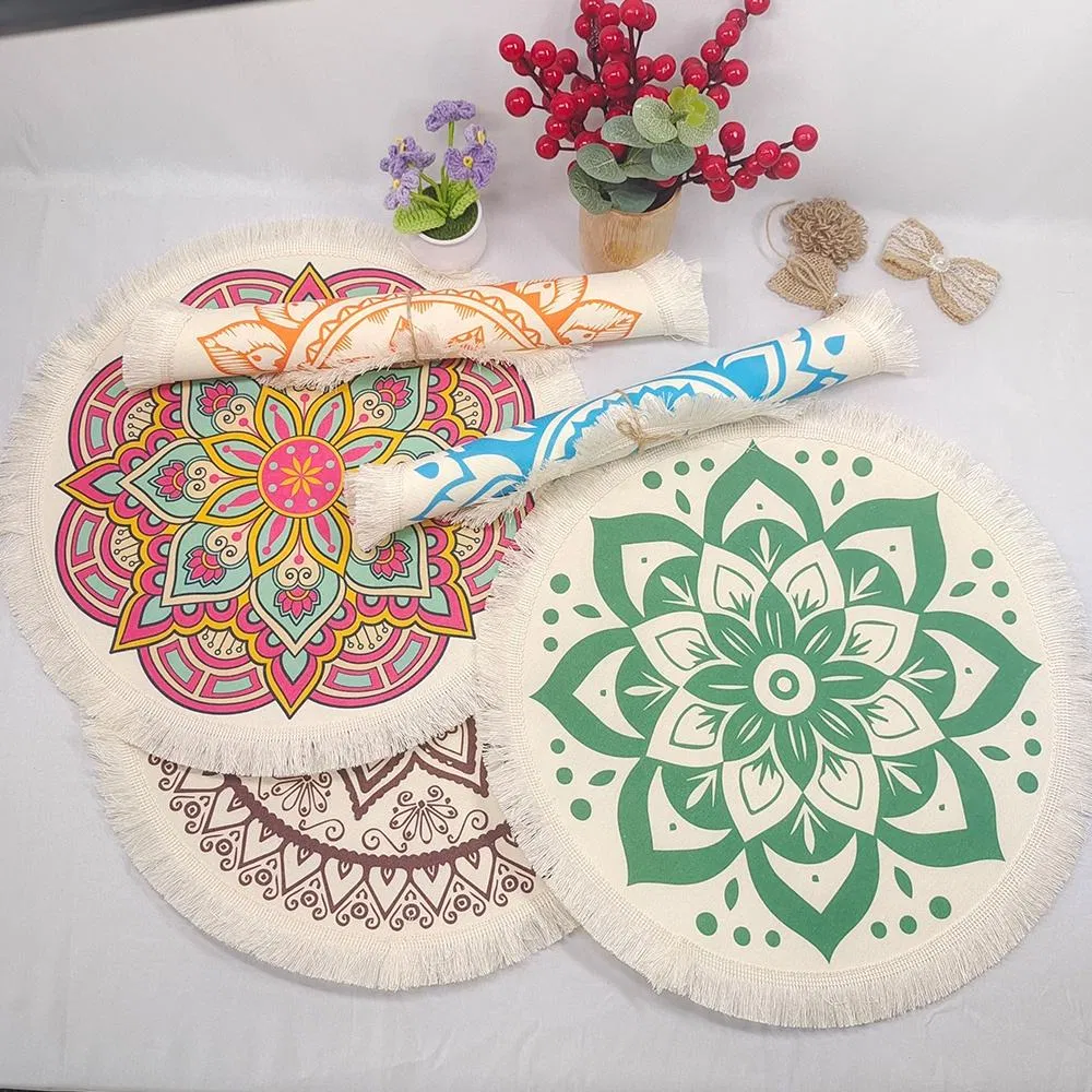 Boho Round Placemats Table Decor Soft Polyester Waterproof Placemat with Fringe for Dining Table