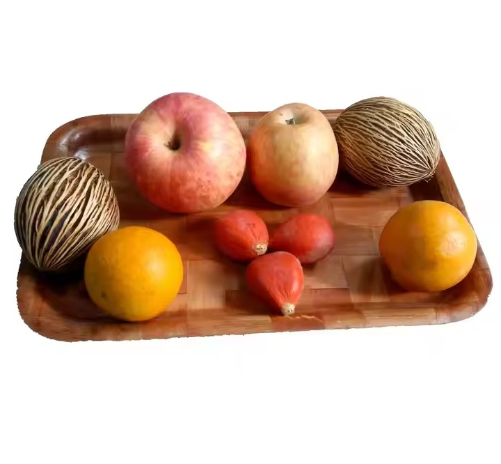 Eco- Friendly Bamboo Weaving Tray for Dried Fruit Salad Wooden Plate.